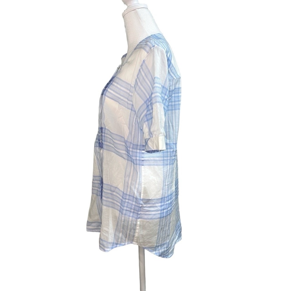 Maison Ullens Blue White Plaid Cotton Short Sleeve Top Women's FR 42 Sheer Italy - Picture 3 of 7